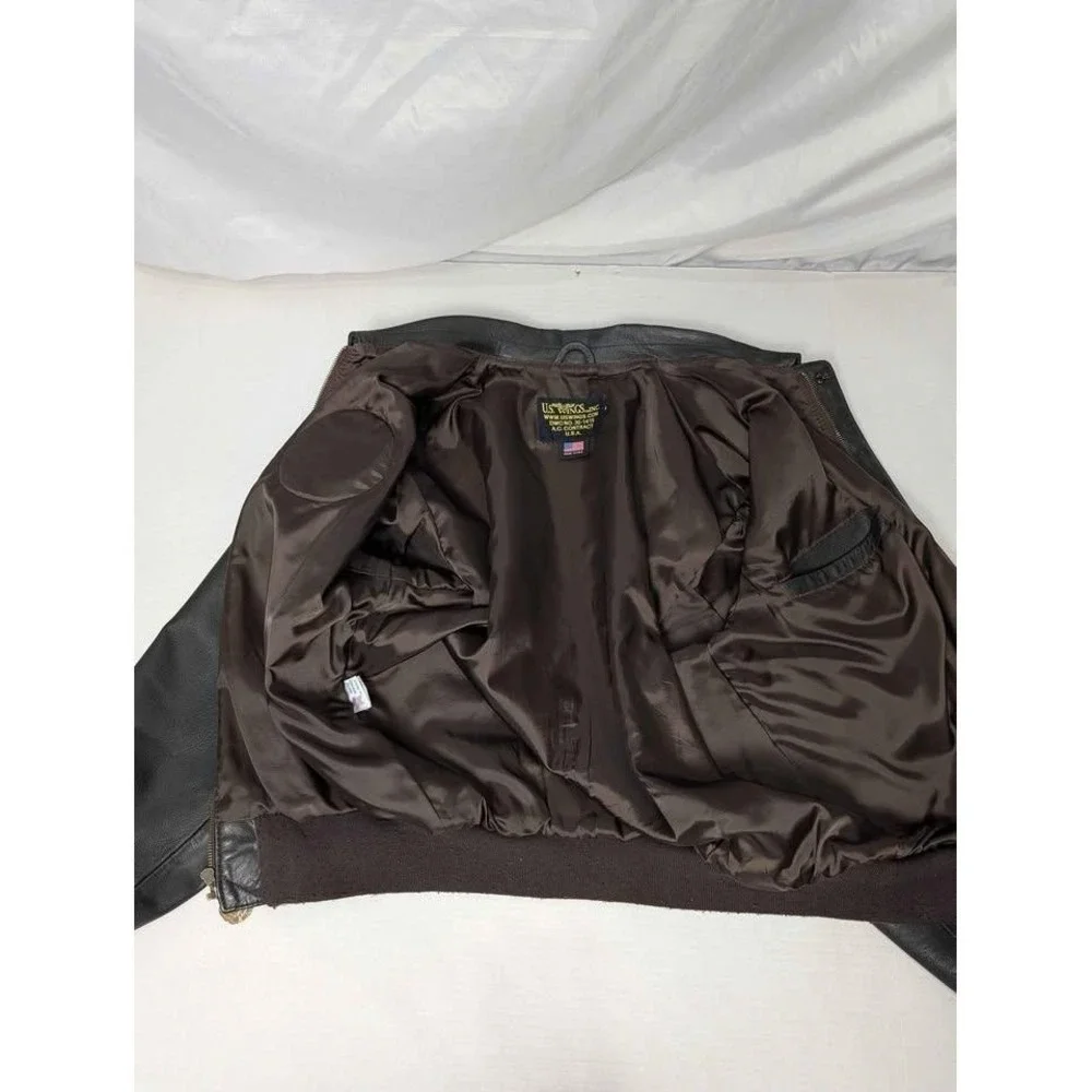 US Wings A-2 Leather Flight Jacket Brown Dept of State Patch Mens Large USA Made